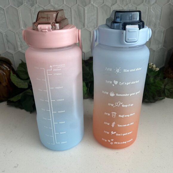 2-Pack Gradient Motivational Water Bottles With Time Markers & Flip Lids 64oz BP - Picture 1 of 5